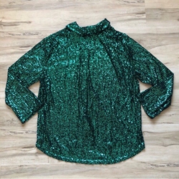 Vici Green Sequin Button Up Blouse - Picture 5 of 6